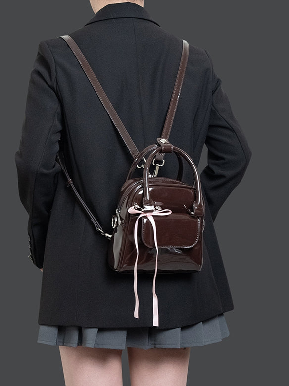 Ribbon Backpack With Kawaii Chocolate Bow 3-Way Glossy Brown