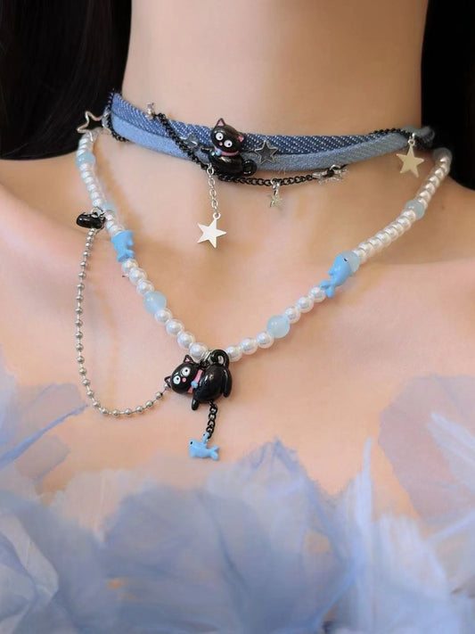 Black Cat Beaded Necklace/Choker