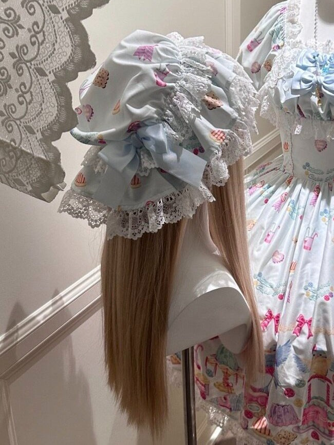 Lolita Baby Hat with Lace Trim in Three Colors - Good Night Meow