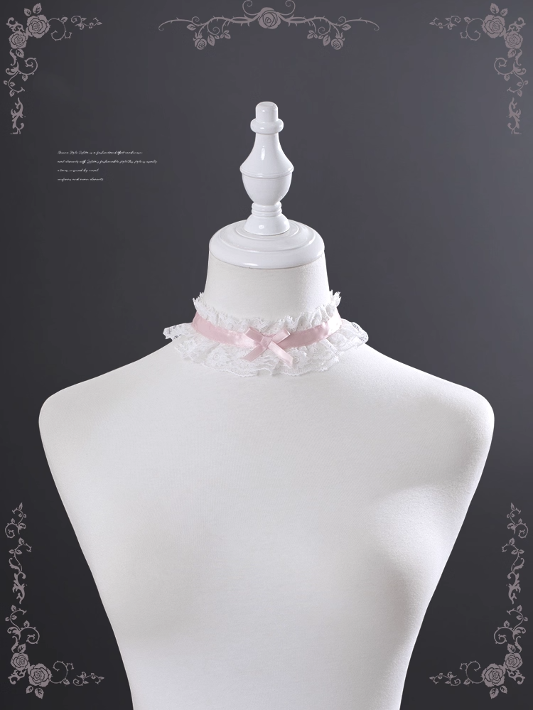 Spitzen-Halsband mit Schleife, Rosa/Weiß