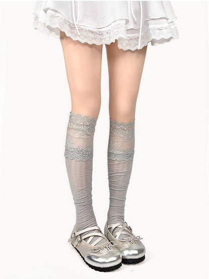 4 Colors Ballet-Style Lace Cuff Breathable Calf Socks