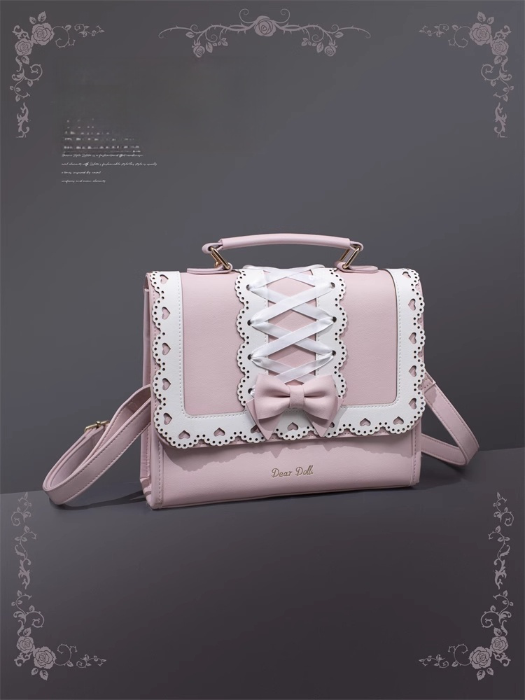 ハンドバッグ 軽量 クロスデザイン ロリータ PU ピンク