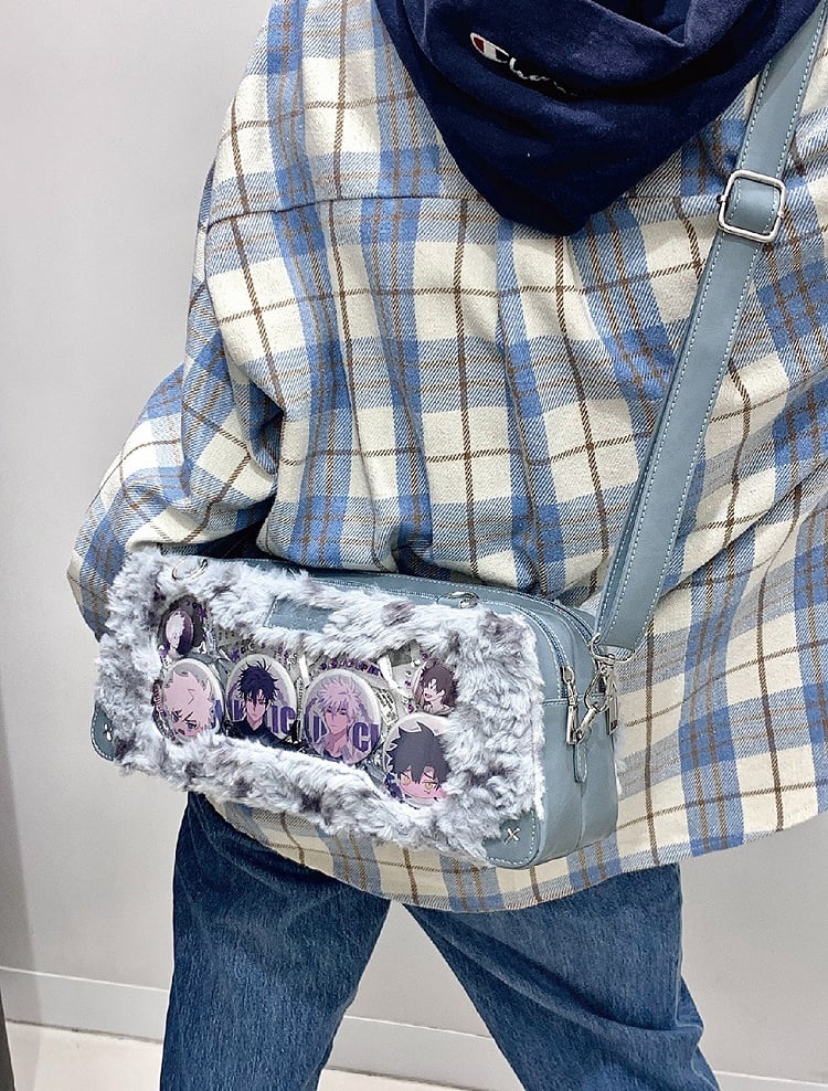 Grey and Blue Plush Ita Bag with Puppy Charm - Daylight