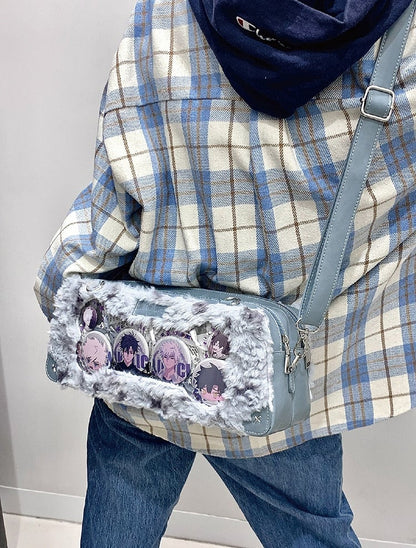 Grey and Blue Plush Ita Bag with Puppy Charm - Daylight