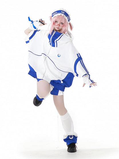 Blau-weiße Jirai Kei-Sportshorts im Colorblock-Design