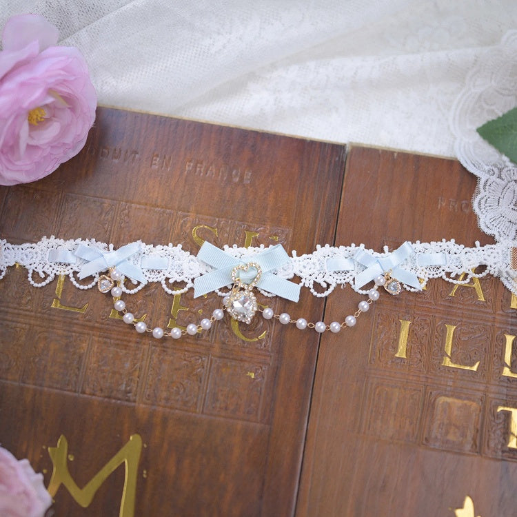 7 and Kei Jirai Beaded Chain Colors Charms Heart Choker Rhinestone Bow with