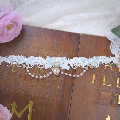 7 and Kei Jirai Beaded Chain Colors Charms Heart Choker Rhinestone Bow with