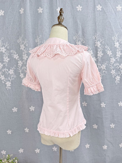 Pink Sweet Lolita Short Sleeve Cotton Blouse Bow Summer