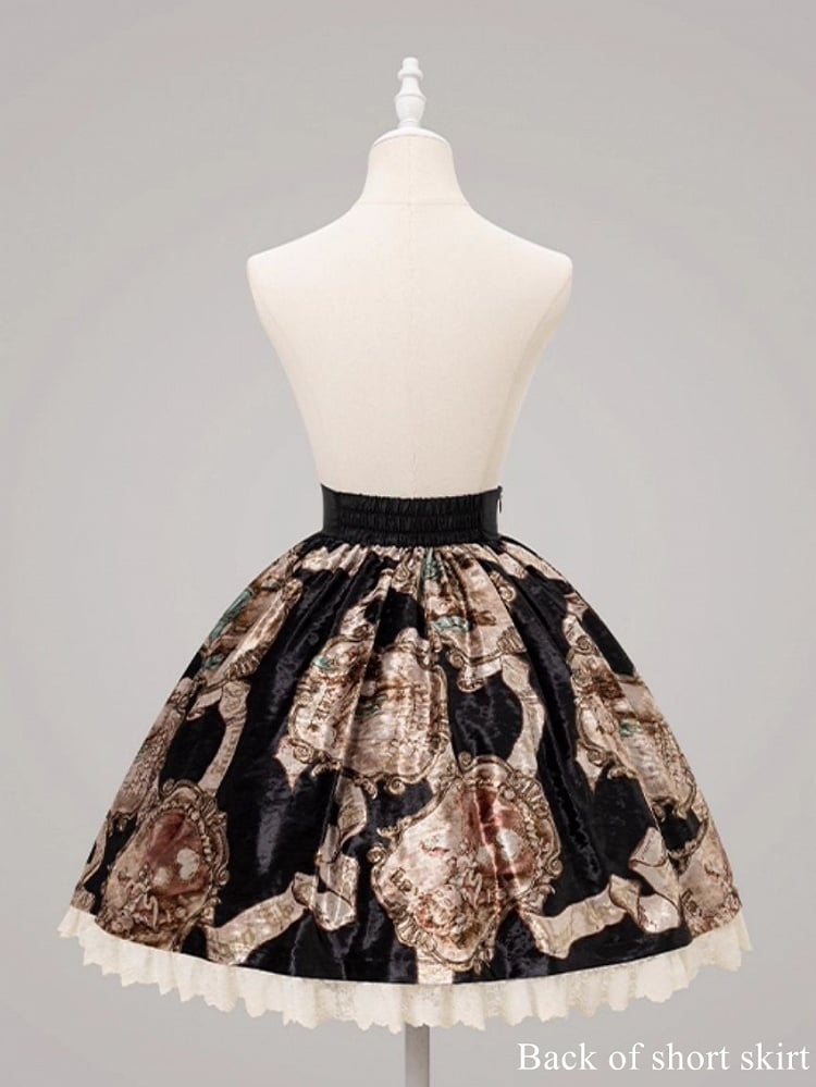 Black Baroque Print Skirt Lolita Elegant Classic