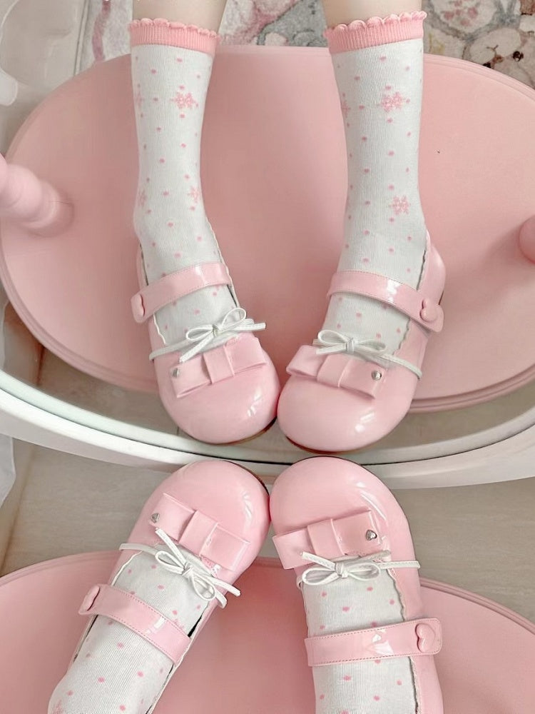 ソックスプリント 水玉模様 ピンク スノーフレーク ロリータ カーフ