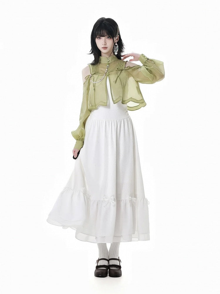 Weißes Unterkleid mit Schleifendetails, kurze/lange Version