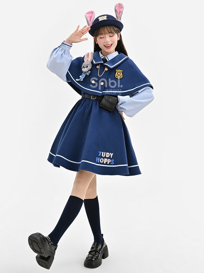 Zootopia Judy Navy Blue Fake Two-piece Preppy Style Dress with Free Waist Bag