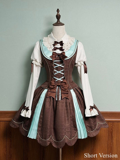 Scoop Scalloped Dress Chocolate Sweet Mint Hem with Lolita Neckline Edge Green