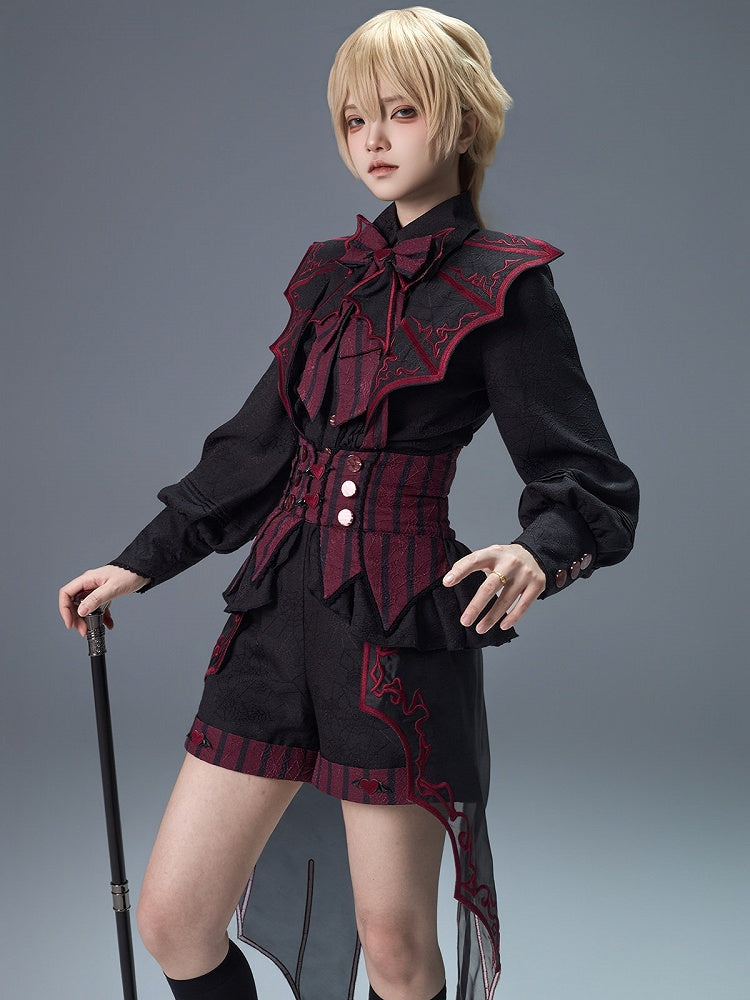 Black Devil Long-Sleeve Jacquard Shirt with Bowknot - Unknown Star