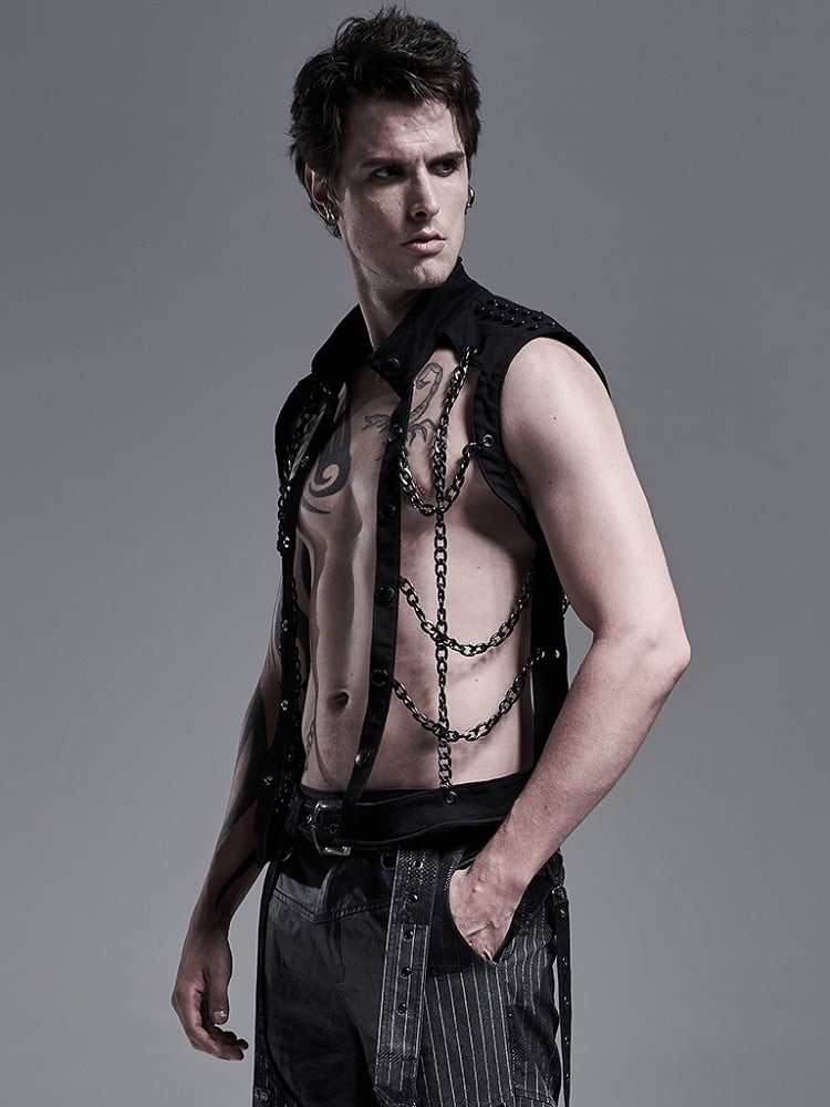Black Men's Punk Hollow-Out Chain Personality Vest