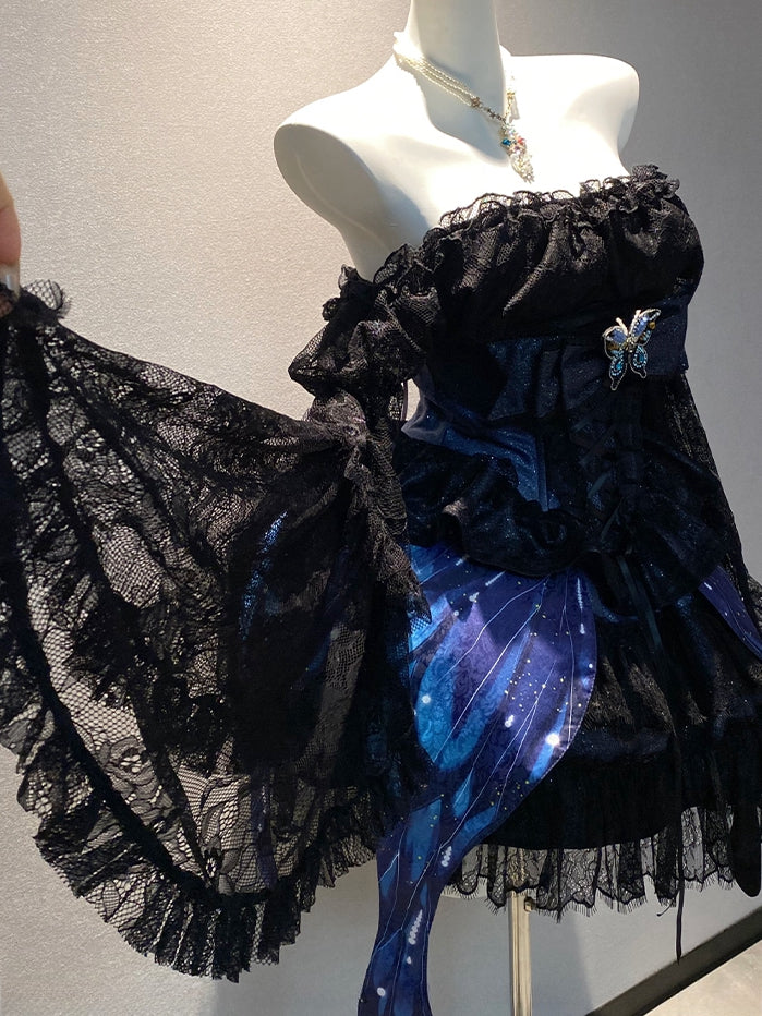 Black Off-the-shoulder Neckline Bell Sleeves Blouse