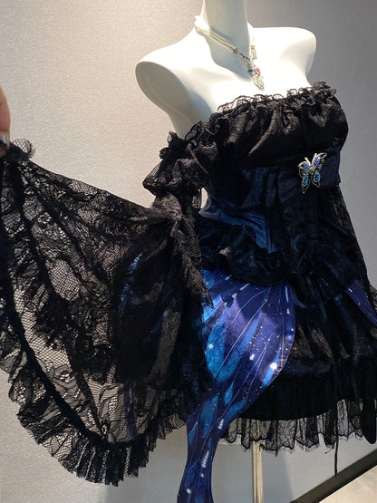 Black Off-the-shoulder Neckline Bell Sleeves Blouse