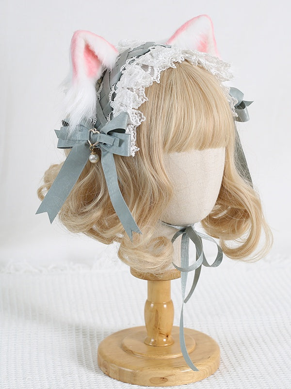 5 Lolita Hairband Bowknot Ears Pink With Cat Detachable Cute Lace Colors
