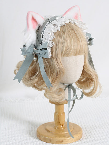5 Lolita Hairband Bowknot Ears Pink With Cat Detachable Cute Lace Colors