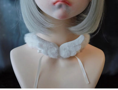 White Angel Wing Bow Plush Choker