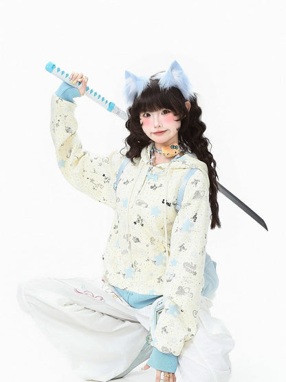 Closure Apricot/Green Zipper with Kawaii Daily Hoodie Jacket