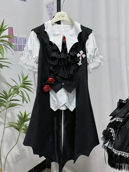 Shaped Bat Lolita Tail Wings Gothic Waistcoat Long Black Ouji