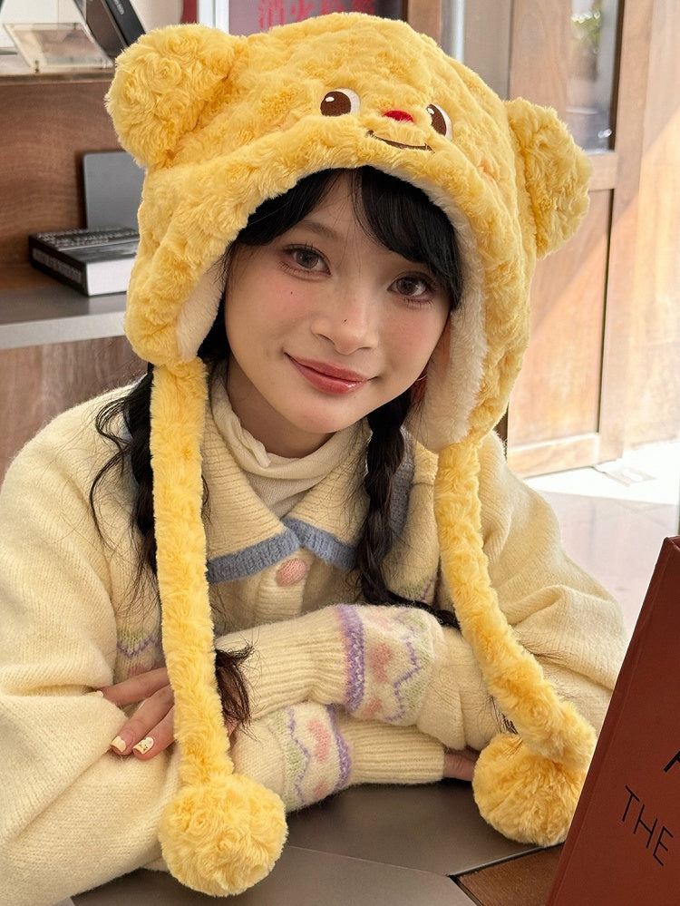 黄色のかわいいクマのぬいぐるみ帽子