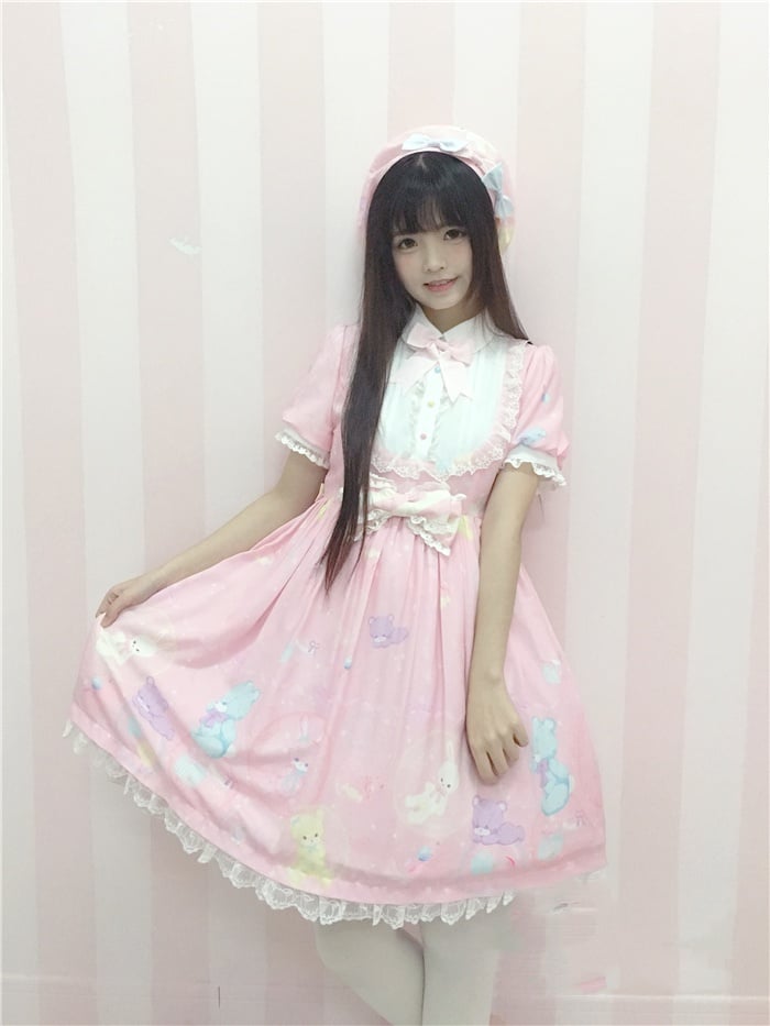 Bubble Zoo Lolita Dress One Piece Pink Sweet Details Chiffon Bowknot