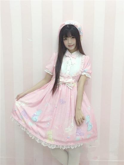 Bubble Zoo Lolita Dress One Piece Pink Sweet Details Chiffon Bowknot