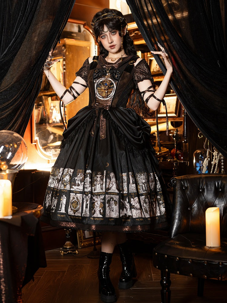 Jumper Design Tarot Skirt with Waist Drape Lolita Print Card Gothic