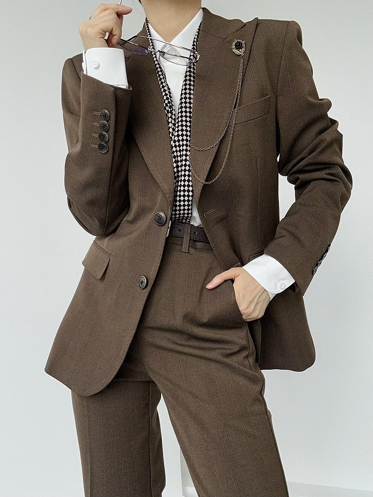 Vintage Tailored Unisex Collar Fit Coffee Notched Blazer Ouji with Lolita