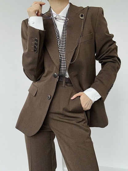 Vintage Tailored Unisex Collar Fit Coffee Notched Blazer Ouji with Lolita