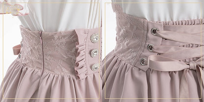 Skirt Waist Integrated Corset High Front with Jirai Kei Pink