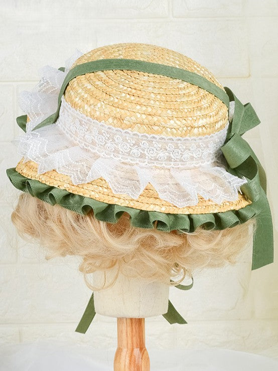 Green Straw Lace Lolita Detail Country Bow Hat