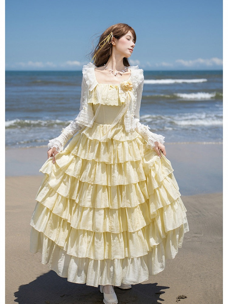 Yellow Lolita JSK with Ruffled Hem - With PUJI