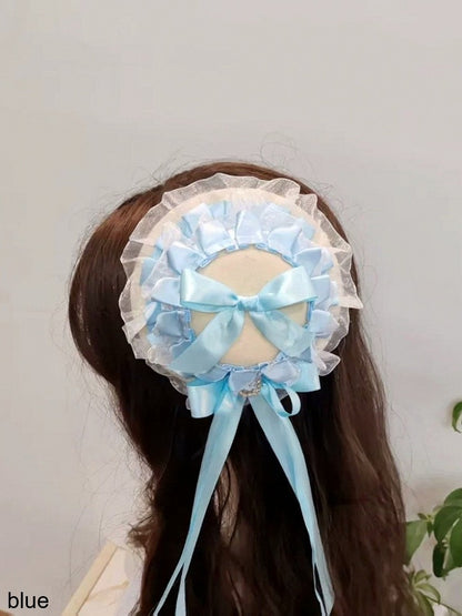 Multicolor Lace Trim Mini Hat with Bow Rhinestone - Ye Cheng Hair Accessory