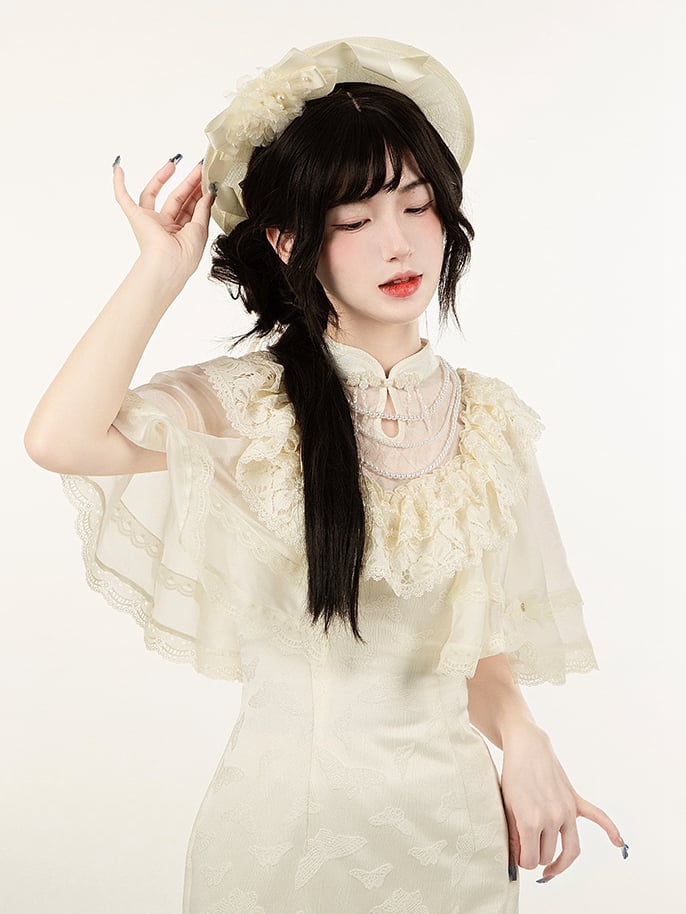Hat Flat Decorated Ceamy Flowers