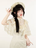 Hat Flat Decorated Ceamy Flowers