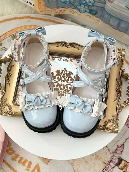 Light Lolita Bow with Accents Mary Sweet Trim Blue Janes - Ruffle