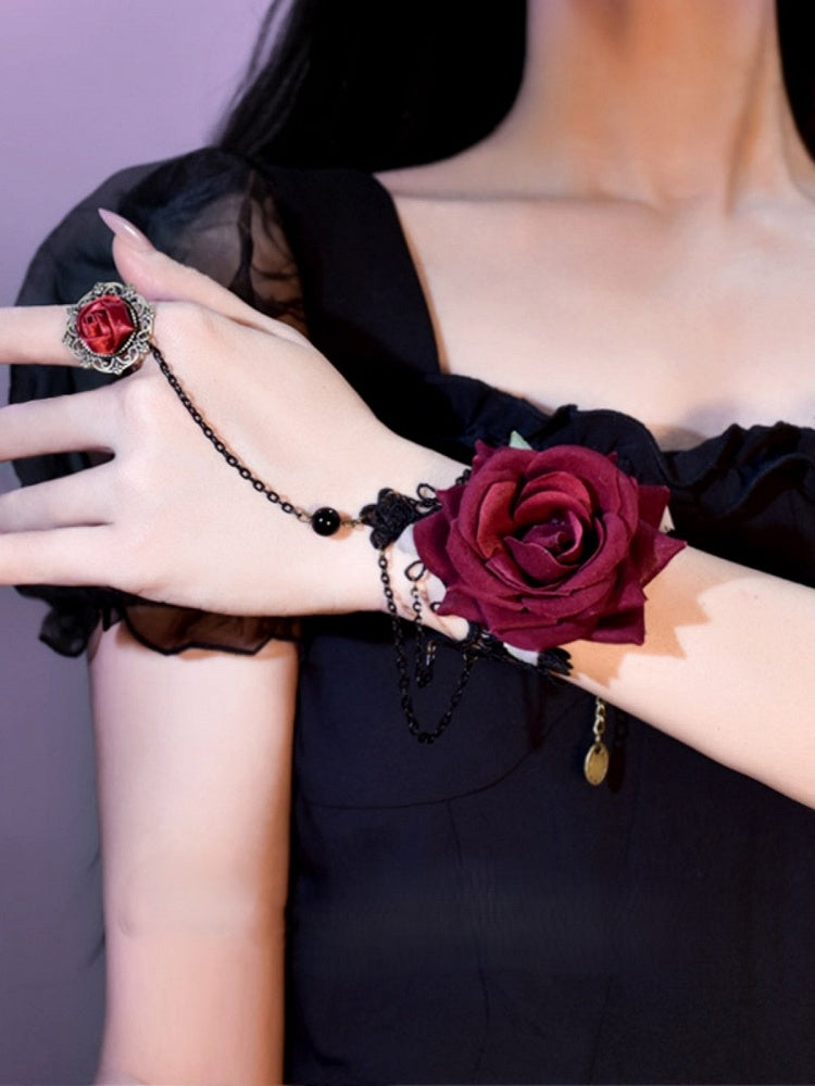 Rose Lace Bracelet Black Decorated Wristband