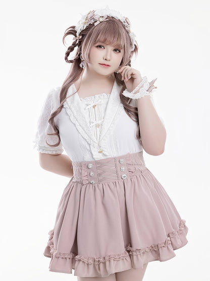 Bowknot Jirai Kei Matrosenkragen Weiße Verzierungen Kurzarmbluse Strass und Herzausschnitt