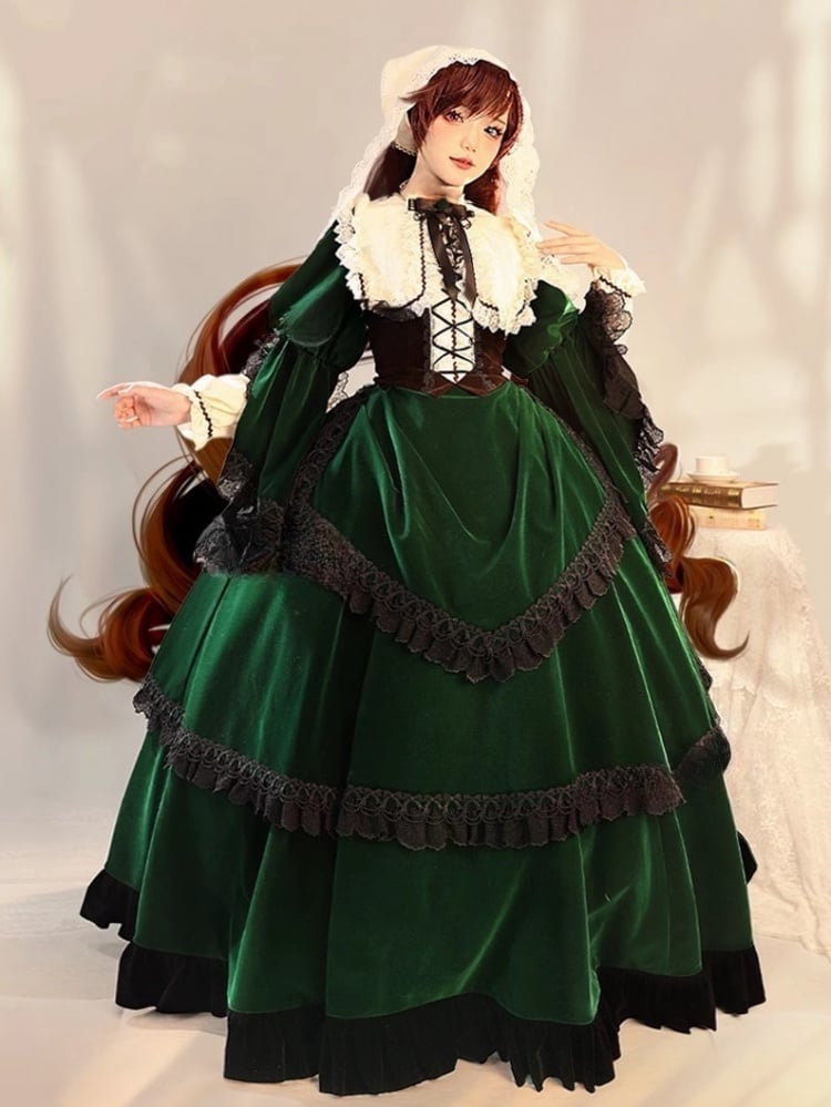 Rozen Maiden Jade Stern Grünes Samtkleid Lolita-Stil Cosplay Kostüm