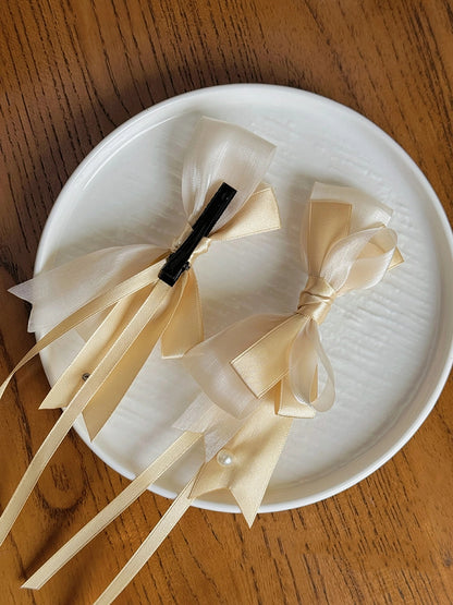 / BlackGold Bowknot Silver Hairclip Champagne