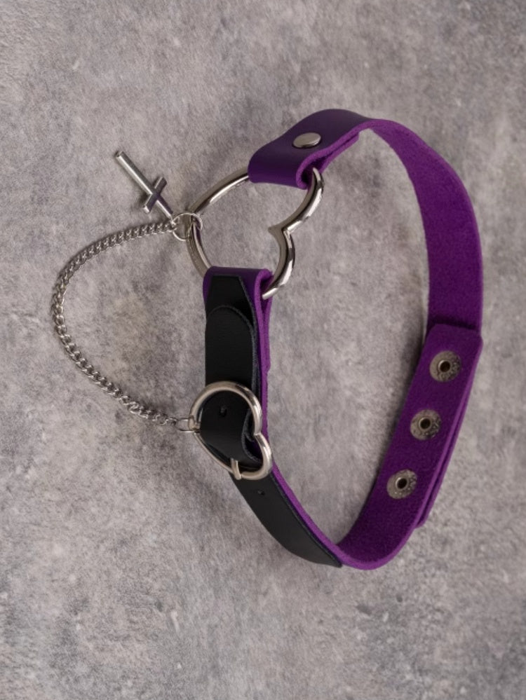Kette Lila Und Gothic Choker Anhänger Herz Kreuz