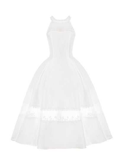 Spitze Jacquard Illusion Alle Rosette Neckholder Weiß Ballkleid Panels Stoff