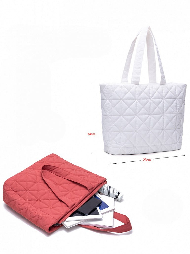 Roomy Lightweight Diamond-Stitch Black Tote: Elegant