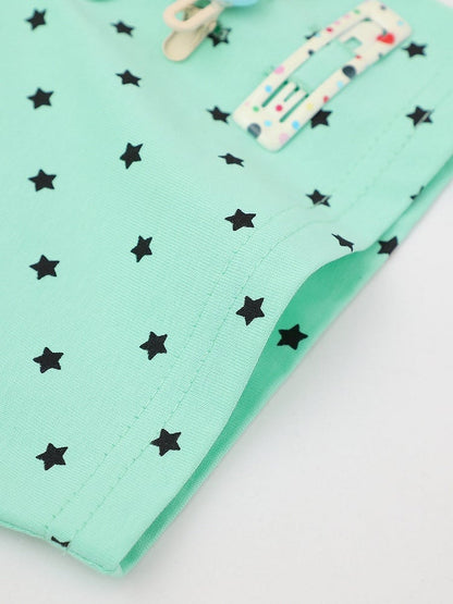 Green Star Print T-Shirt with Hairclip - Languid Park
