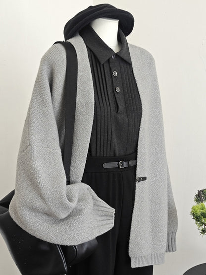 Gray Knit Buckle Cardigan with Unisex Closure Ouji