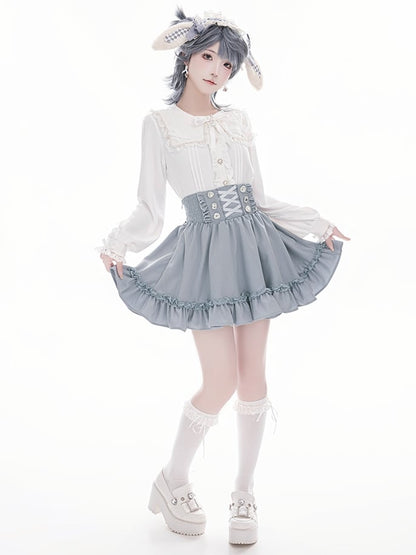 Light with Corset-Style High Kei Skirt Waistband Jirai Waist Blue
