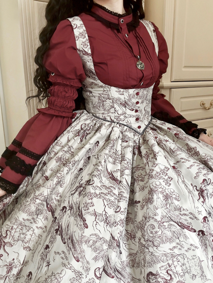 Under Skirt Lolita Wood Animals Red Boned Print Jumper Waist Bust Basque and